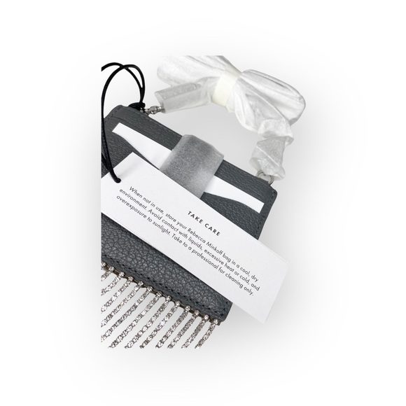 new Rebecca Minkoff ᯾ Leather Crystal Fringe Card Case Chain Handbag ᯾ Steel ᯾ - Picture 9 of 16